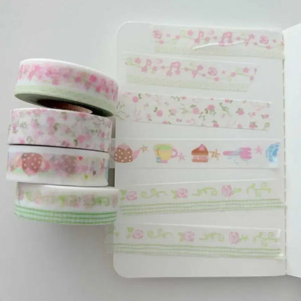 [BUNJANG] Berti Rose Tea Time 4 Types Masking Tape Set / 버띠 장미티타임 4종 마테띵 다꾸 스티커 마스킹테이프