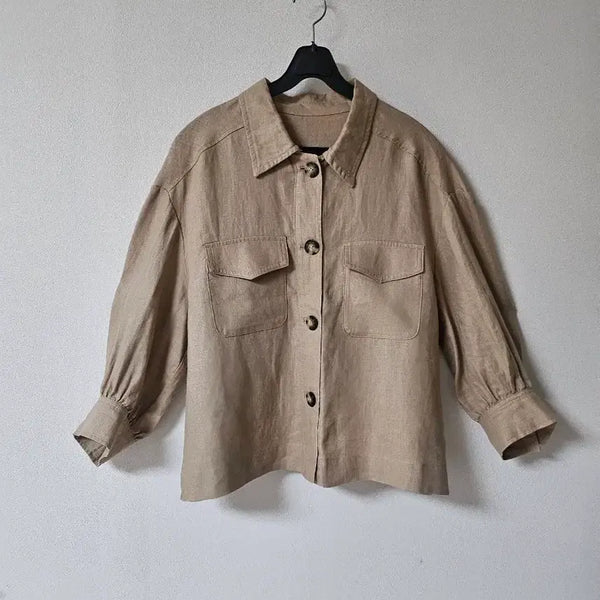 [BUNJANG] The Edge 100% Linen Puff Sleeve Blouse / 린넨100% 더엣지 55~66