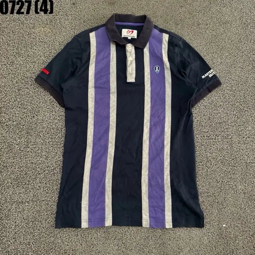 [BUNJANG] Master Bunny Short Sleeve Polo Shirt Navy Purple Stripe / 마스터바니 반팔 카라티 네이비 퍼플 스트라이프