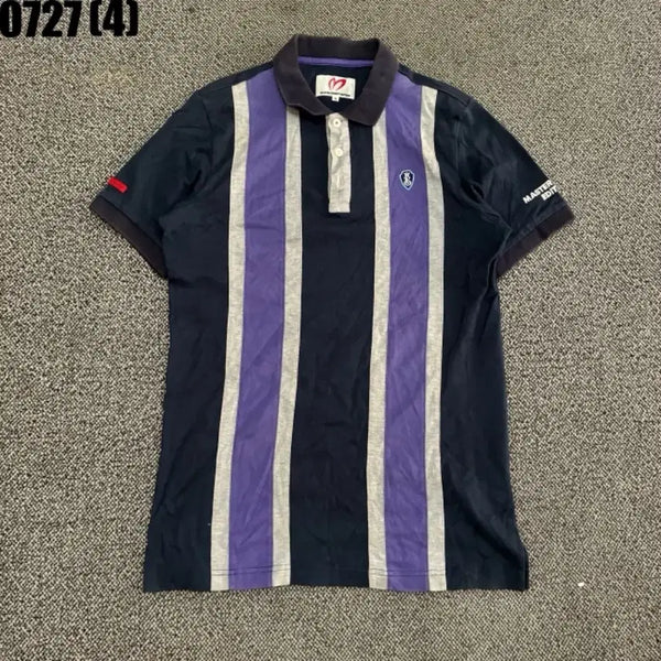 [BUNJANG] Master Bunny Short Sleeve Polo Shirt Navy Purple Stripe / 마스터바니 반팔 카라티 네이비 퍼플 스트라이프