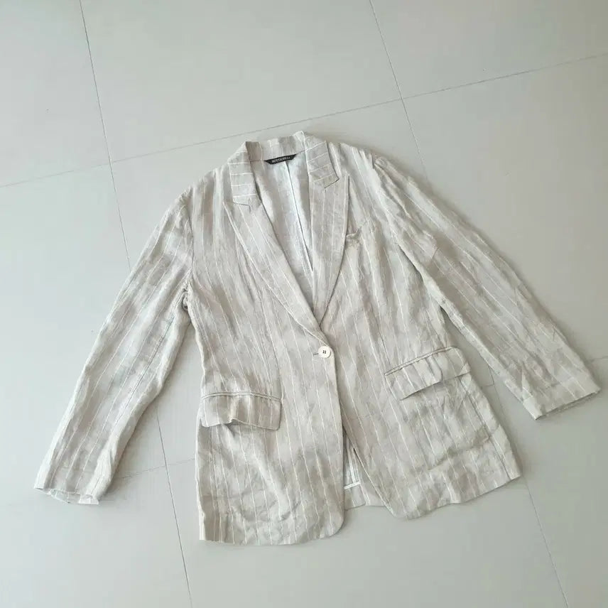 [BUNJANG] Botticelli Stripe Linen Jacket Beige M / 보티첼리 스트라이프 린넨 자켓 베이지 M