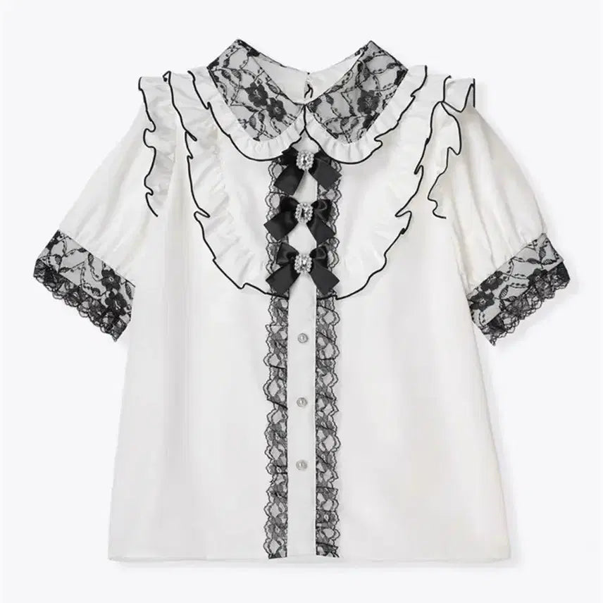 [BUNJANG] Noemie 3-Tier Ribbon Short Sleeve Blouse / 노에미 noemie 3연 리본 반팔 블라우스 화이트 블랙 흰검 양산형 지뢰계 스나계 걸리계