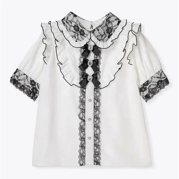 [BUNJANG] Noemie 3-Tier Ribbon Short Sleeve Blouse / 노에미 noemie 3연 리본 반팔 블라우스 화이트 블랙 흰검 양산형 지뢰계 스나계 걸리계