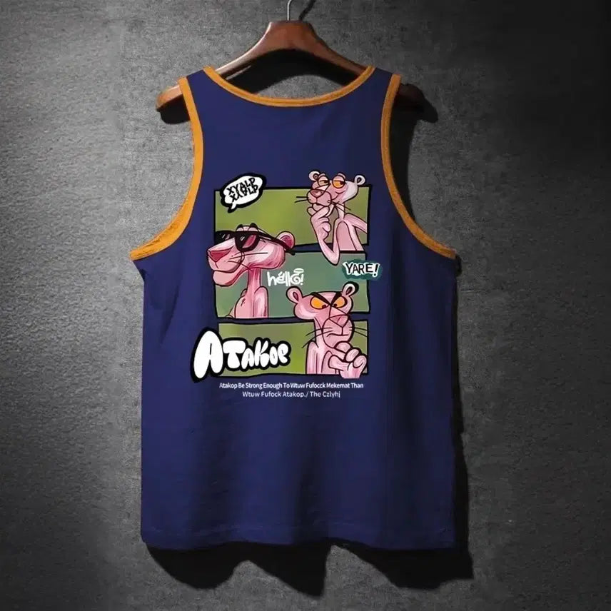 [BUNJANG] Pink Panther Graphic Sleeveless Top (Blue/White/Khaki) / (미착용) 예쁜 보세 핑크팬더 나시티 (블루/화이트/카키)