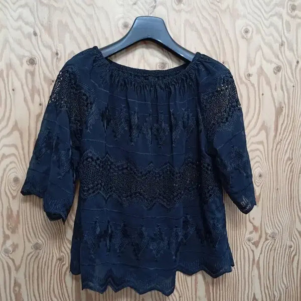 [BUNJANG] Satin Black Lace See-Through Blouse / 샤틴 블랙 레이스 시스루 블라우스