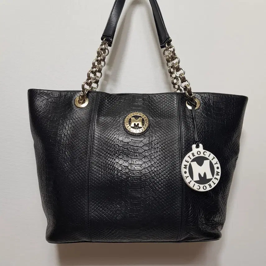 [BUNJANG] Metrocity Leather Chain Tote Bag L Size / 메트로시티/레더체인토트백/L사이즈/가로32세로28/파라오쇼핑