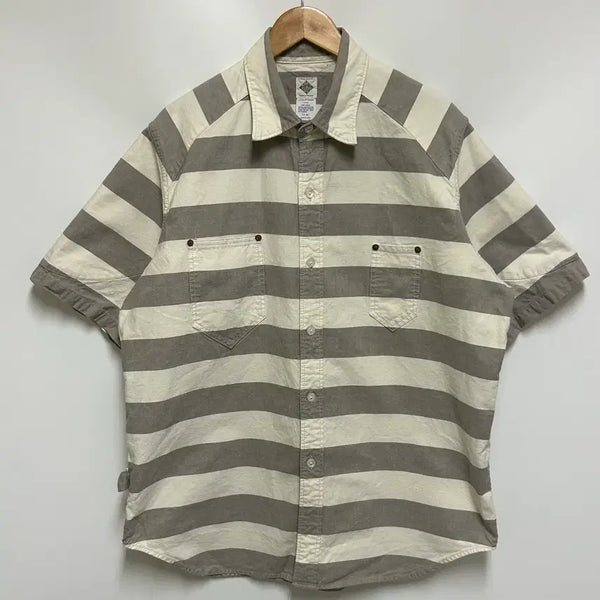 [BUNJANG] POST O'ALLS Japan Stripe Short Sleeve Work Shirt (Men's L) / [남자 105]포스트오버롤즈 재팬 스트라이프 반팔 워크 셔츠