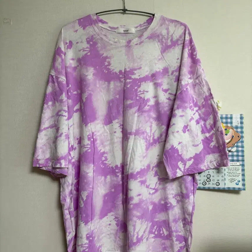 [BUNJANG] Pink Tie-Dye Side Slit Short Sleeve T-Shirt / 거의새것 핑크 나염 옆트임 반팔티 (44-99)