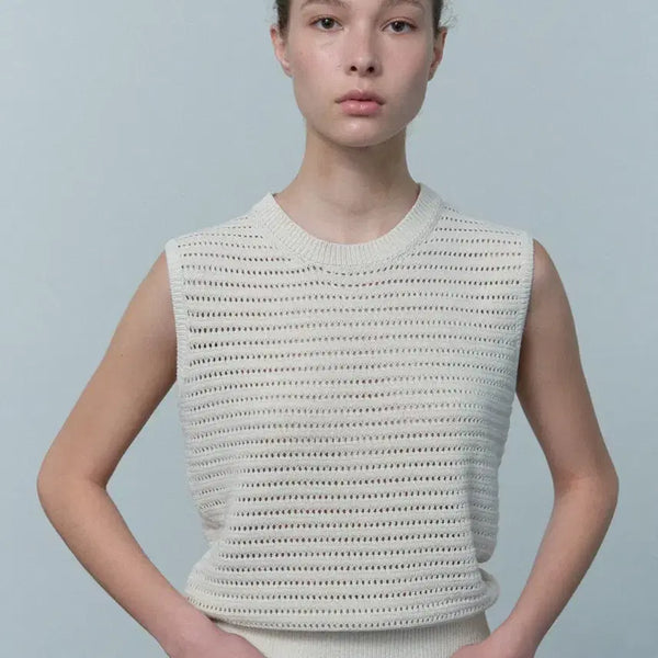 [BUNJANG] Mesh Pattern Knit Vest (Cream) / 매쉬 패턴 니트 베스트(크림)