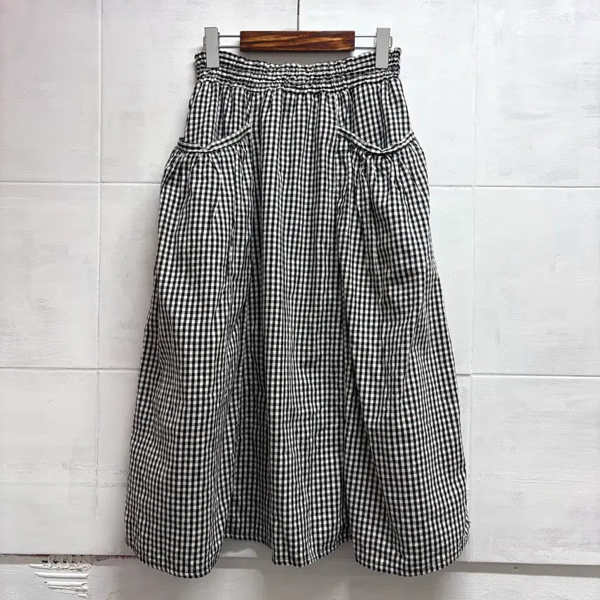 [BUNJANG] CLOUDNINE Linen Cotton Pocket Mori Girl Check Long Skirt M-L / CLOUDNINE 린넨 코튼 포켓 모리걸 체크 롱 스커트 M-L JPN