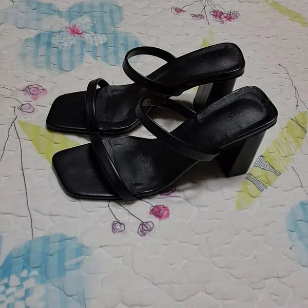 [BUNJANG] MIXXO Black Square Strap Heels / MIXXO 블랙 스퀘어 스트랩 힐