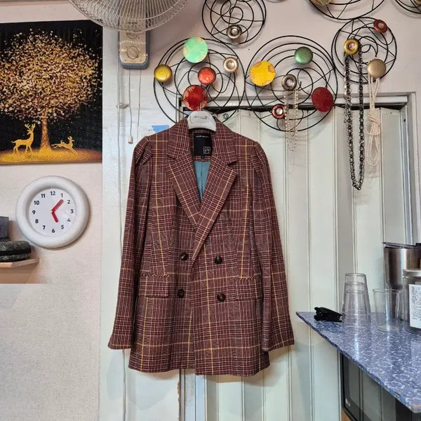[BUNJANG] Check Double Button Jacket (Size 66) / 체크 더블 버튼 재킷66  새상품