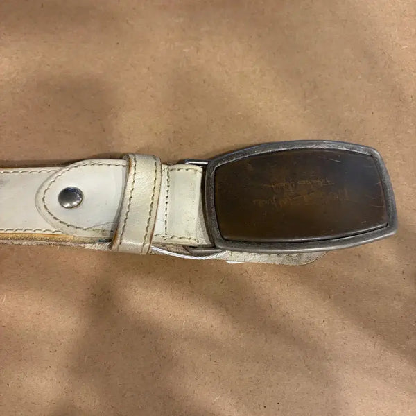 [BUNJANG] Number Nine Archive Logo White Leather Belt / 넘버나인 아카이브 로고 화이트 레더 가죽 벨트