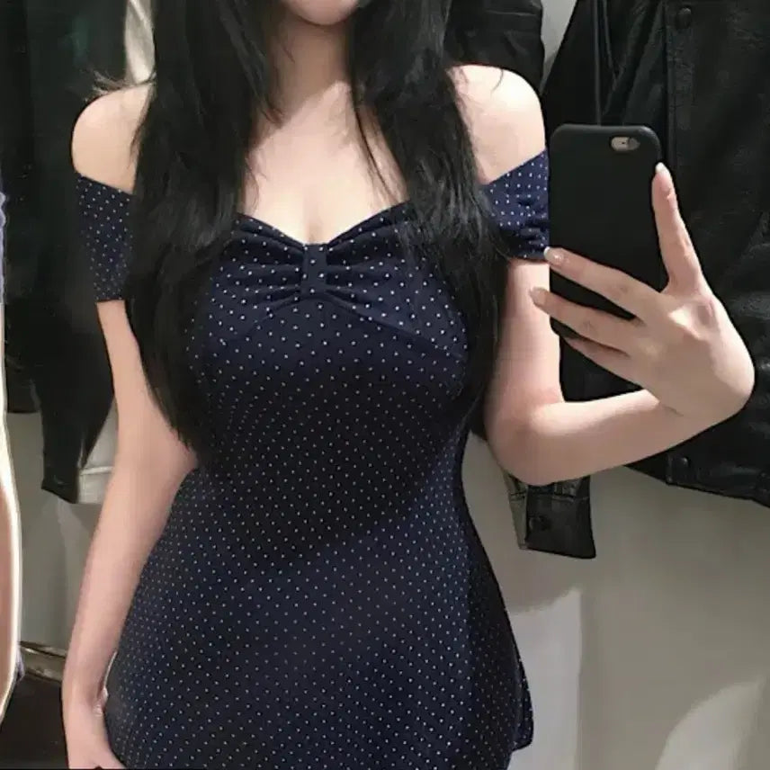 [BUNJANG] Kitsch Dot Ribbon Mini Dress / 키치 도트 리본 미니 원피스 (새상품)