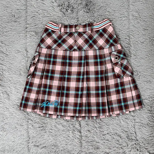 [BUNJANG] Sanrio Style Pink Blue Check Skirt Hime Gyaru School Look / 산리오깔 핑크 블루 체크 스커트 히메갸루 스쿨룩