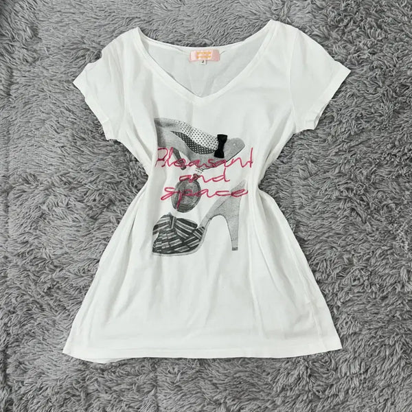 [BUNJANG] Ribbon Shoes Slim Fit Short Sleeve Top / 리본 슈즈 슬림핏 로걀 반팔 히메갸루 히메카지