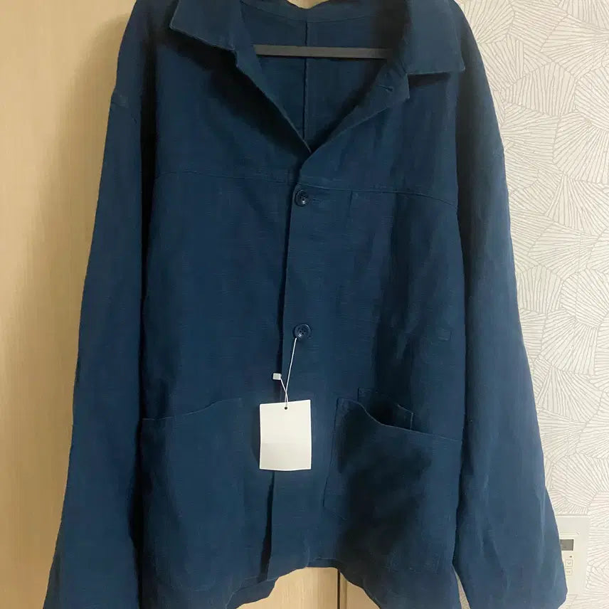 [BUNJANG] First Floor (after) Linen Chore Jacket Faded Indigo Size 50 / 퍼스트플로어(fafter) 린넨 초어 자켓 페이디드 인디고 50사이즈 탭채새제품