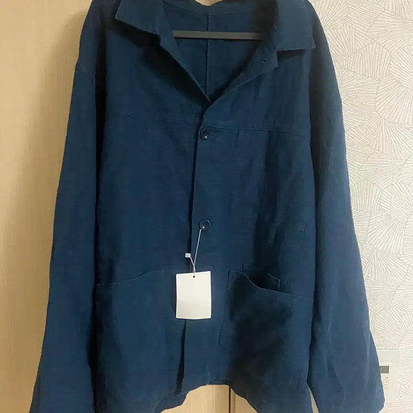 [BUNJANG] First Floor (after) Linen Chore Jacket Faded Indigo Size 50 / 퍼스트플로어(fafter) 린넨 초어 자켓 페이디드 인디고 50사이즈 탭채새제품