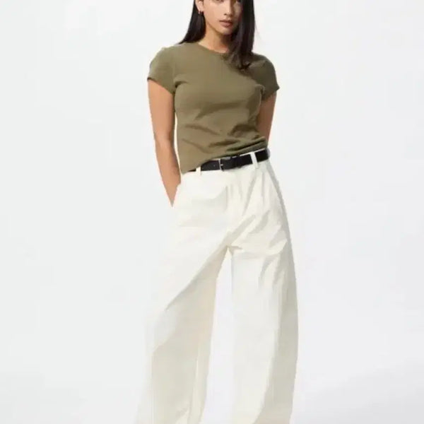 [BUNJANG] Uniqlo Jersey Barrel Leg Pants Ivory / 유니클로 저지 배럴 레그 팬츠 아이보리