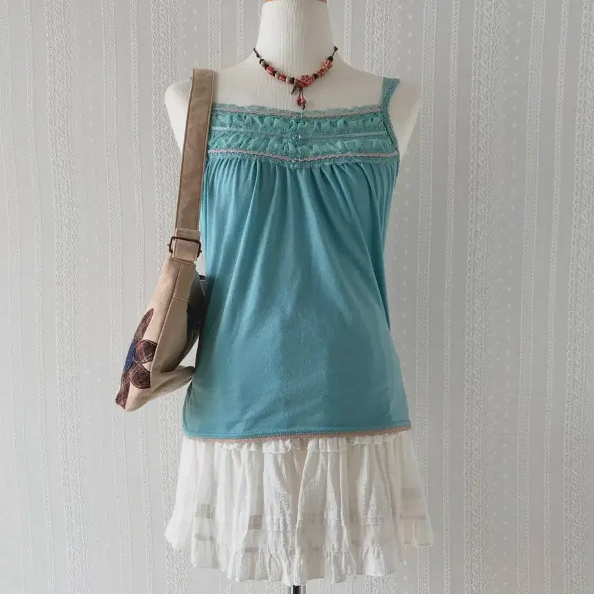 [BUNJANG] Japanese Vintage Mori Girl Sleeveless Top and Skirt Set / 일본 빈티지 모리걸 요조 슬리브리스