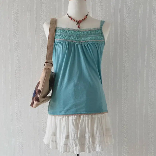 [BUNJANG] Japanese Vintage Mori Girl Sleeveless Top and Skirt Set / 일본 빈티지 모리걸 요조 슬리브리스