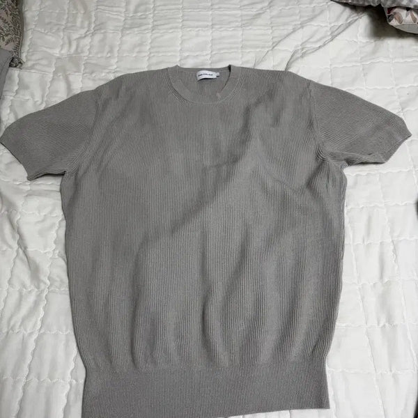 [BUNJANG] SteadyEverywear Light Rib Round Short Sleeve Knit (Stone) Size 2 / [옷장정리] 스테디에브리웨어 라이트 립 라운드 반팔 니트 (스톤) 2 Size
