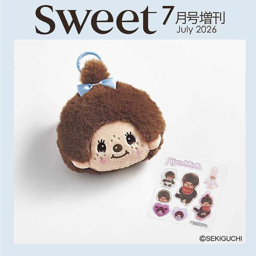 [BUNJANG] Monchhichi Sweet Magazine July Issue Bonus Pouch & Embossing Sticker Set (Sealed) / 몬치치 일본잡지 스위트7월호 부록 새상품 미개봉