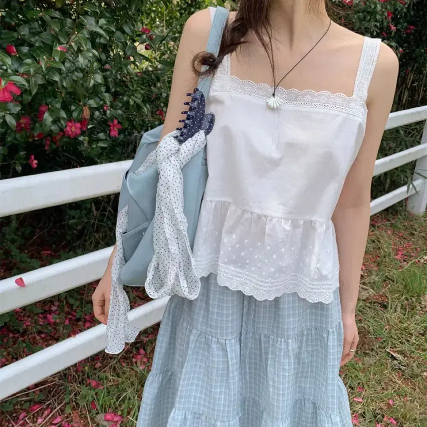 [BUNJANG] Lace Camisole Blouse / (새상품) 에제다이어리 레이스 나시 블라스