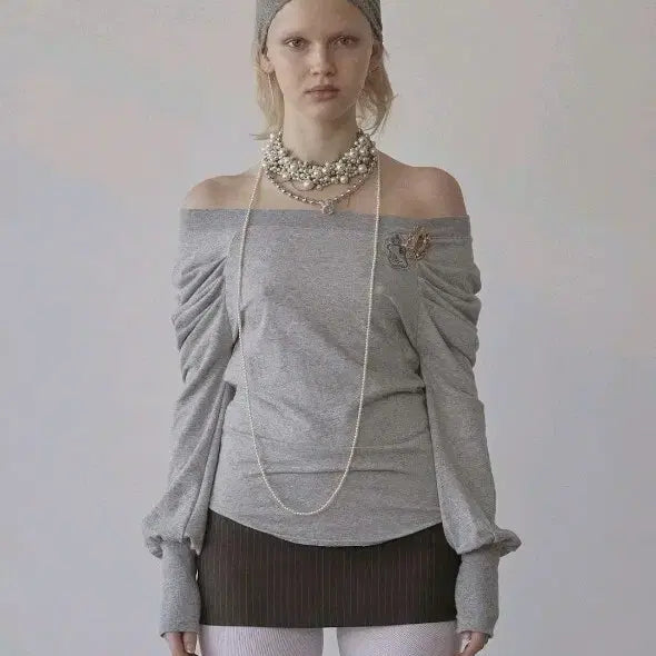 [BUNJANG] Sculptor Princess Off-Shoulder T-Shirt M Melanage Gray / 미착용) 스컬프터 프린세스 오프숄더 티 m 멜란지 그레이