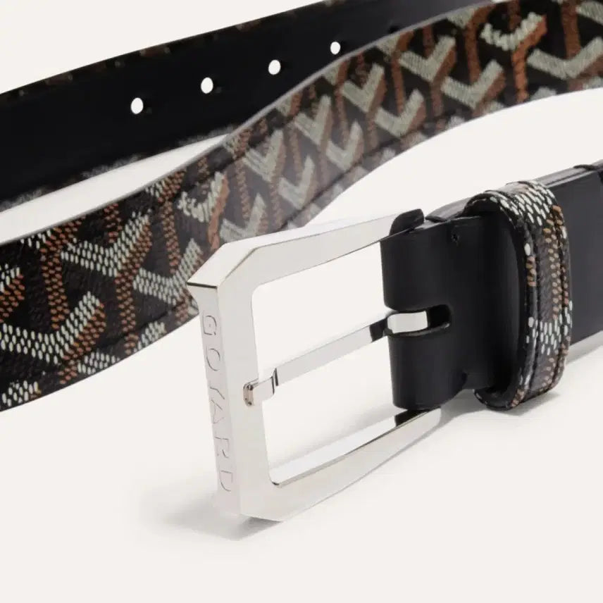 [BUNJANG] Goyard Patterned Men's Belt Silver Buckle / 새제품 고야드 벨트