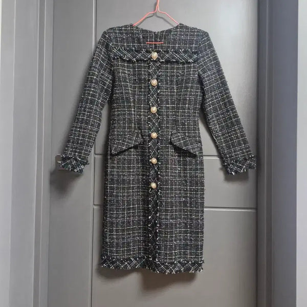 [BUNJANG] Pearl Button Cubic Tweed Dress / 진주단추 큐빅 고급 트위드 원피스 55.  강추