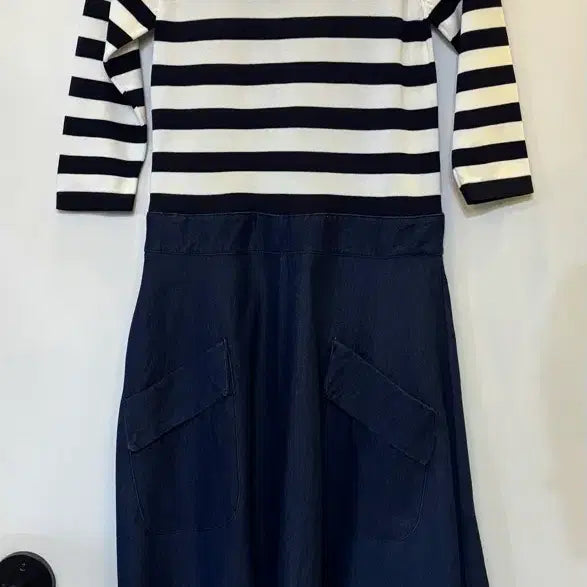 [BUNJANG] Stripe Knit & Denim One-Piece Dress / 스트라이프 데님 & 니트 원피스S