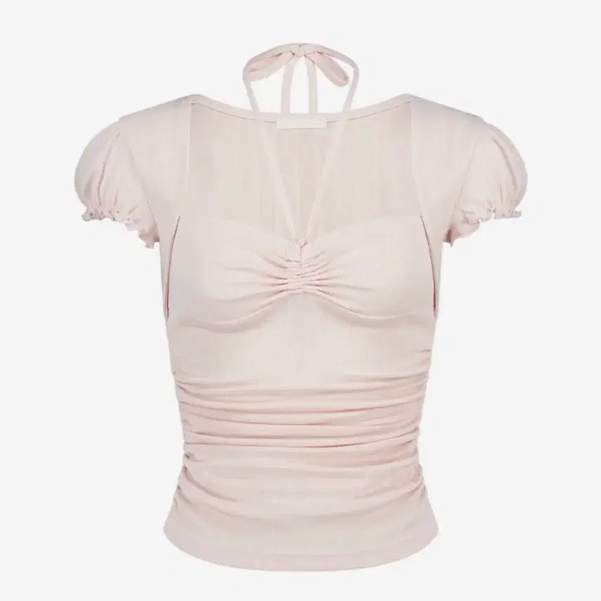 [BUNJANG] Illigo Shirring Halter Top Pink / [핑크]일리고 셔링홀터탑 셔링탑 발레코어 러블리룩 일리고 탑 반팔티 히메갸루