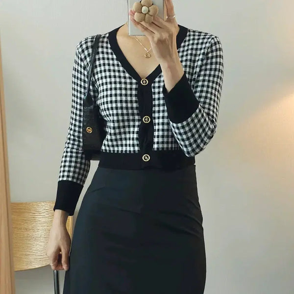 [BUNJANG] Women's V-Neck Long Sleeve Tweed Cropped Cardigan / (F)여성 브이넥 긴팔 트위드 크롭 가디건