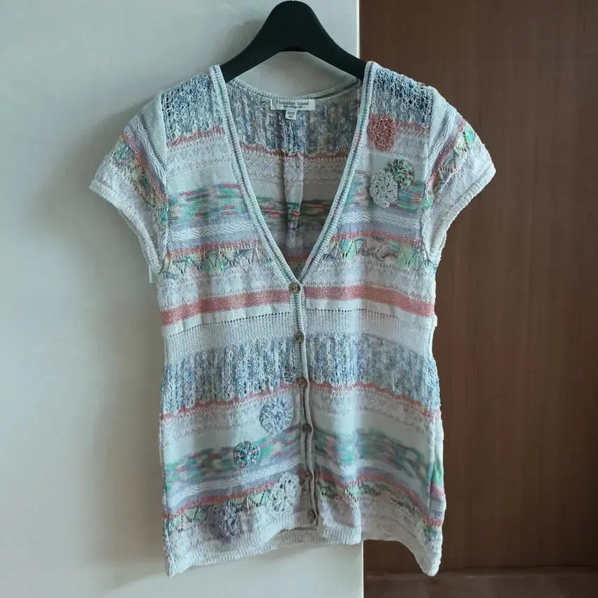 [BUNJANG] Thursday Island Striped Floral Knit Cardigan / 써스데이 아일랜드 니트 가디건