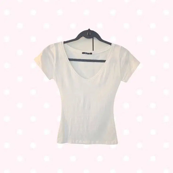[BUNJANG] Basic Slim V-Neck Short Sleeve T-Shirt / 새상품) 슬림 브이넥 기본 반팔 티 ㅅㅊㅇ 에이블리