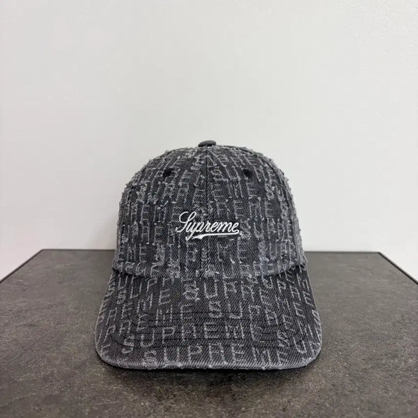 [BUNJANG] Supreme Jacquard Denim 6-Panel Cap Black / 슈프림 6패널 볼캡 모자 자카드 데님 블랙 (One Size)