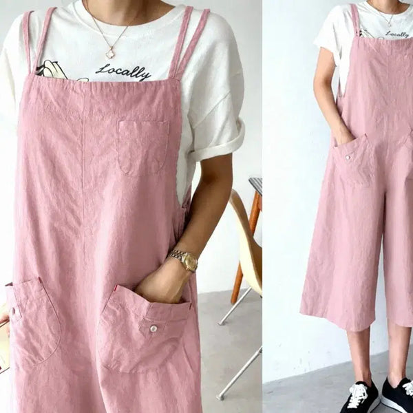 [BUNJANG] Pink Linen Strap Jumpsuit / 핑크색 린넨 멜빵 바지 점프수트 고급 국내생산