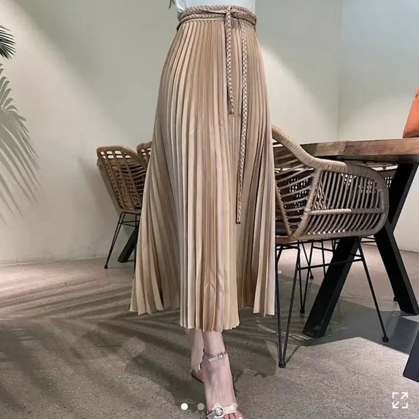 [BUNJANG] Deob Cel Rope Pleated Long Skirt (Imported) / [정가10만 새상품] 드오브 셀 로프 플리츠 스커트 롱스커트 (수입)