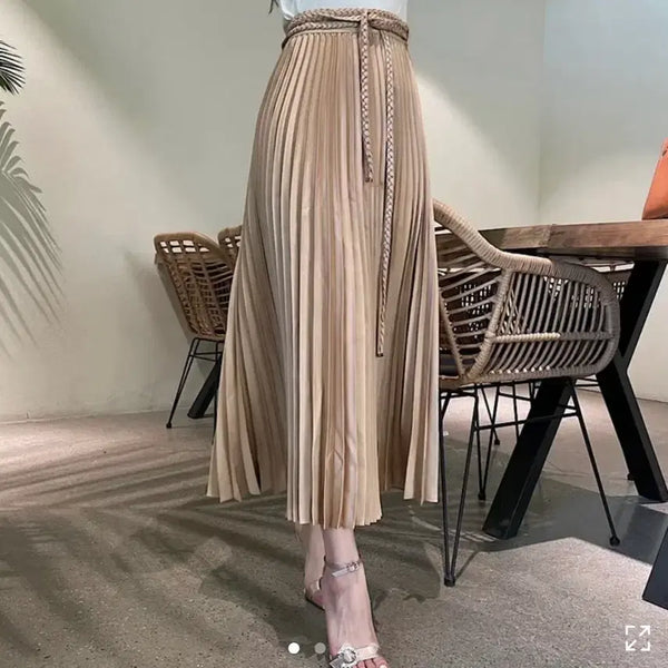 [BUNJANG] Deob Cel Rope Pleated Long Skirt (Imported) / [정가10만 새상품] 드오브 셀 로프 플리츠 스커트 롱스커트 (수입)