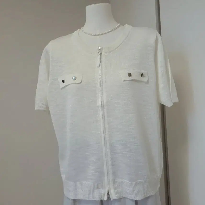 [BUNJANG] White Summer Cool Knit Zip-Up / 흰색 여름 반팔 쿨니트 집업