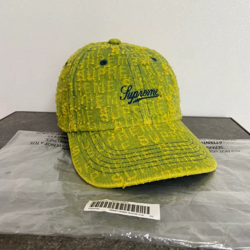 [BUNJANG] Supreme Jacquard Denim 6-Panel Cap Yellow Green / 슈프림 6패널 볼캡 모자 자카드 데님 옐로우 그린 (One Size)
