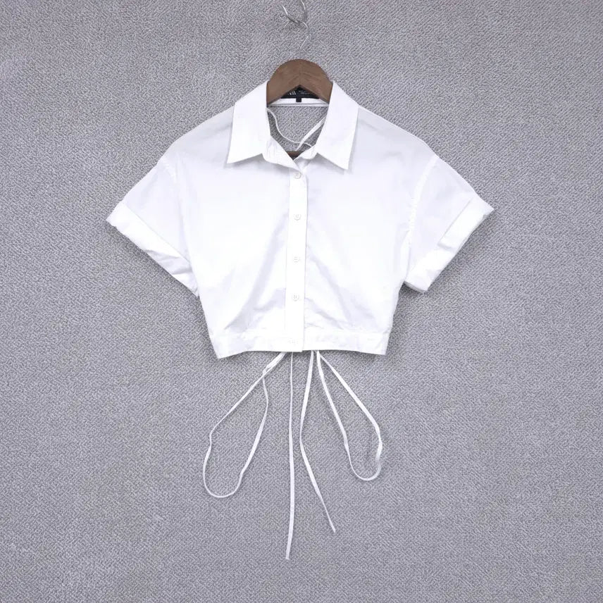 [BUNJANG] Zara Women's White Corset String Cropped Short Sleeve Blouse / 자라 여성 화이트 코르셋 스트링 크롭 반팔 블라우스 셔츠 55