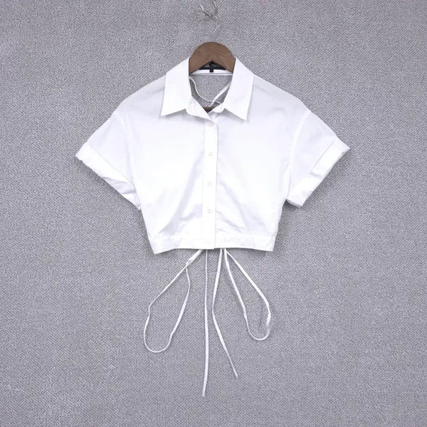 [BUNJANG] Zara Women's White Corset String Cropped Short Sleeve Blouse / 자라 여성 화이트 코르셋 스트링 크롭 반팔 블라우스 셔츠 55
