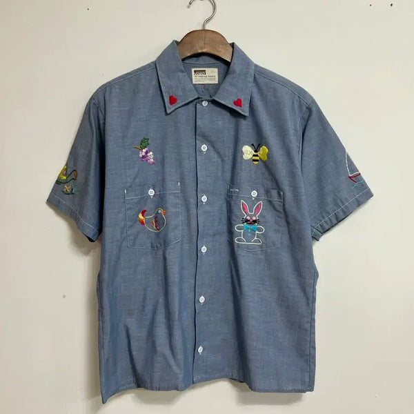[BUNJANG] Vintage 70s Montgomery Ward Embroidered Denim Shirt / 빈티지 70s 몽고메리 워드 자수 셔츠
