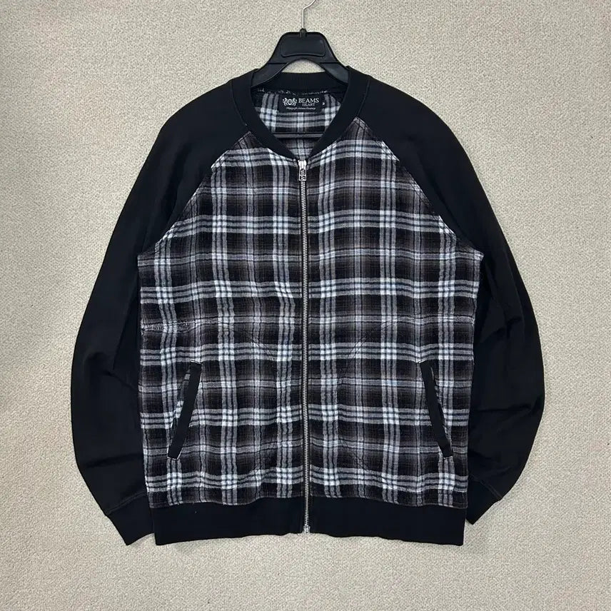 [BUNJANG] Beams Monotone Tartan Check Raglan Zip-Up Jacket (M) / (M) 빔즈 모노톤 타탄체크 패턴 나그랑 집업 자켓