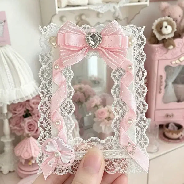 [BUNJANG] Handmade Ribbon Lace Photocard Holder Pink Heart Princess / 리본 레이스 탑꾸 포카홀더 탑로더 수제 핑크 분홍 하트 공주 레이스