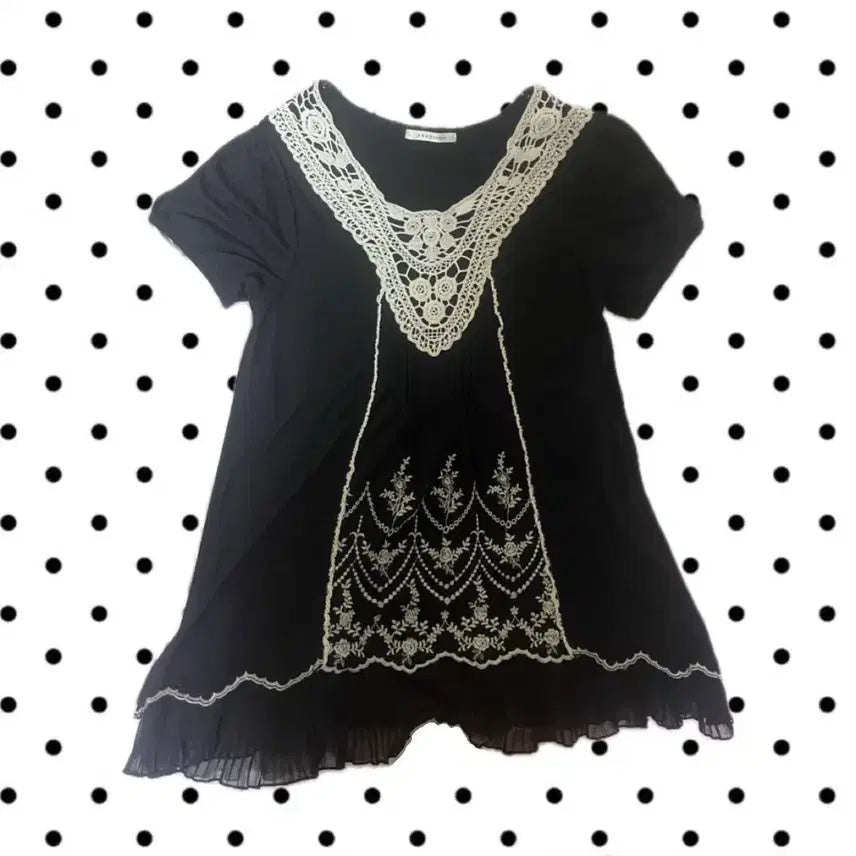 [BUNJANG] Axes Femme Black Mini Dress Vintage Mori Girl Layered Short Sleeve / Axes femme 엑시즈팜 반팔 미니 원피스 빈티지 블랙 모리걸 레이어드