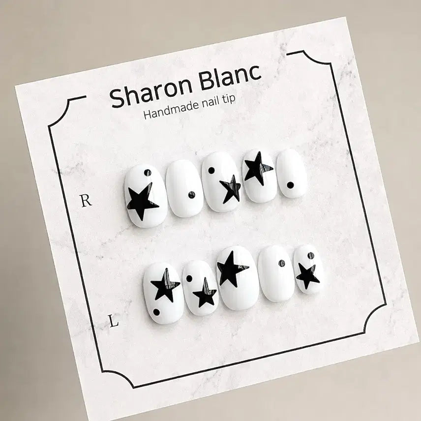 [BUNJANG] Sharon Blanc Black Star Dot Nail Tips (15 Shapes) / 블랙 별 도트 네일팁 / 15종 쉐입
