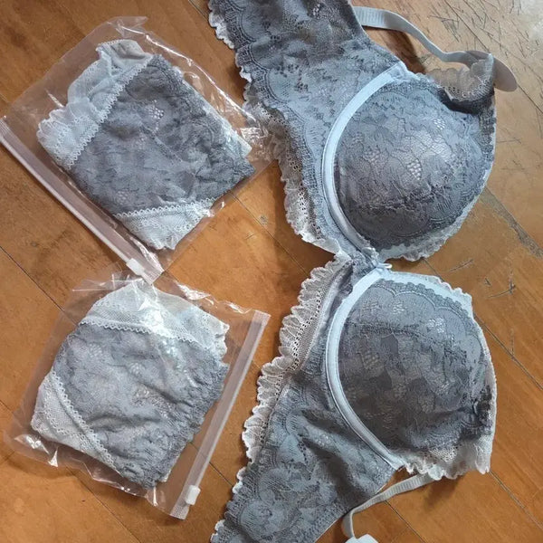 [BUNJANG] Women's Grey Lace Bra and Panty Set / 여성 속옷 세트 회색 레이스 브라 팬티